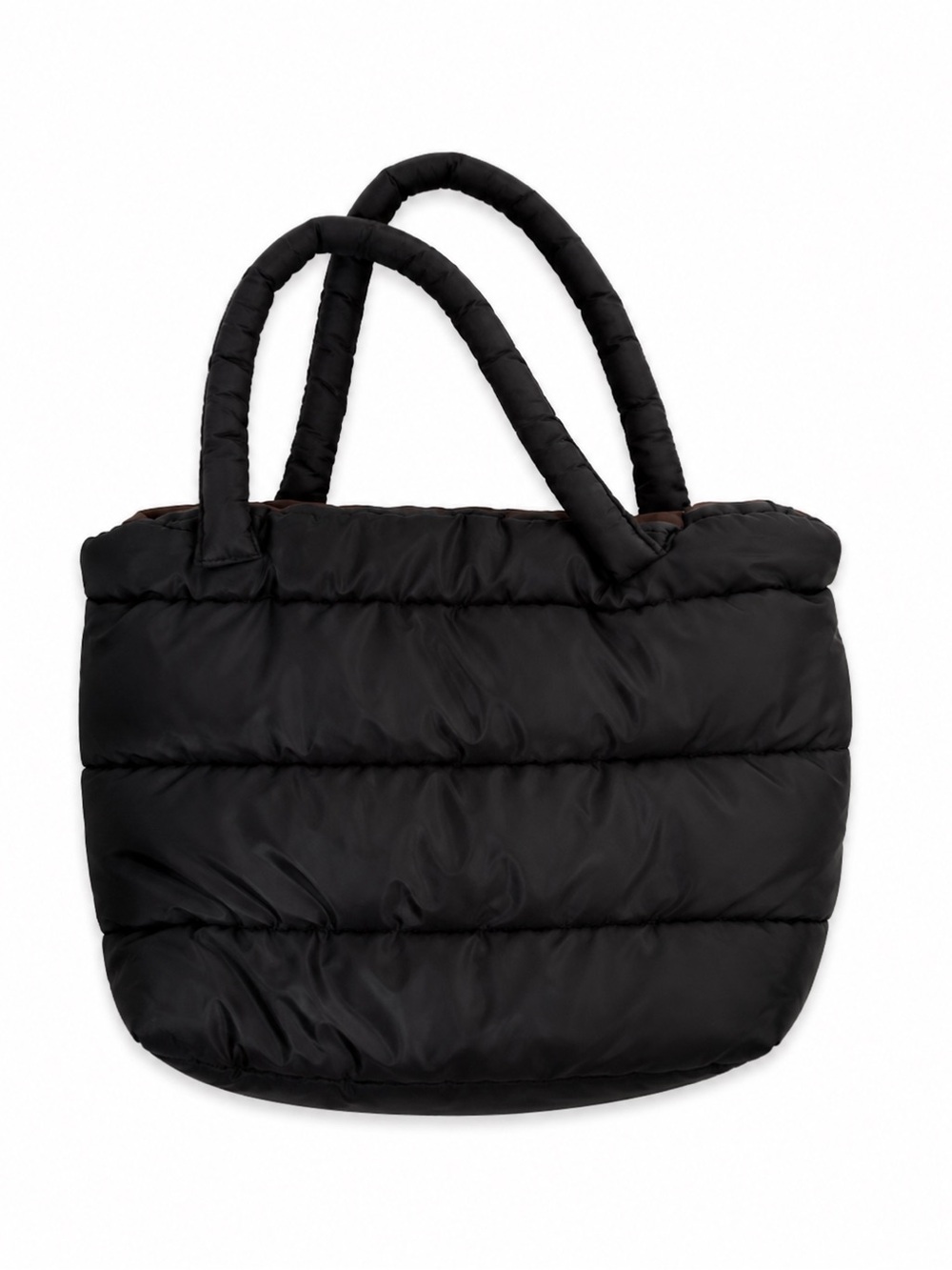 Source Unknown Black Quilted Puffer Tote Bag with Padded Handles